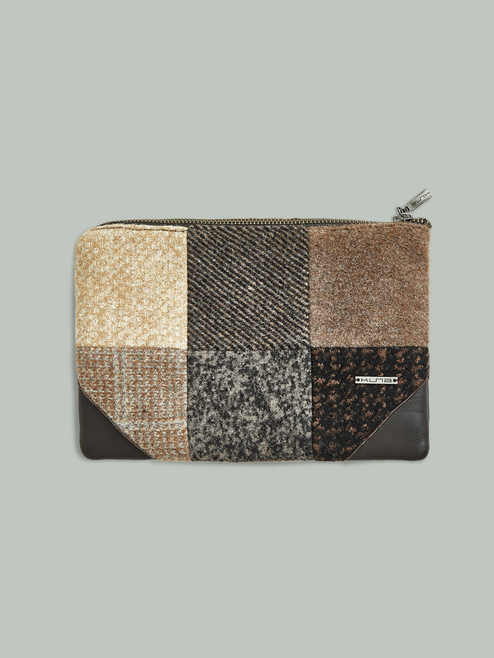 Cartera Clutch Patchwork De Alpaca Y Lana Color Marron