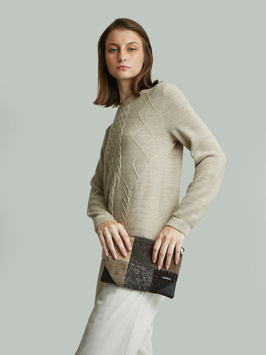 Cartera Clutch Patchwork De Alpaca Y Lana Color Marron