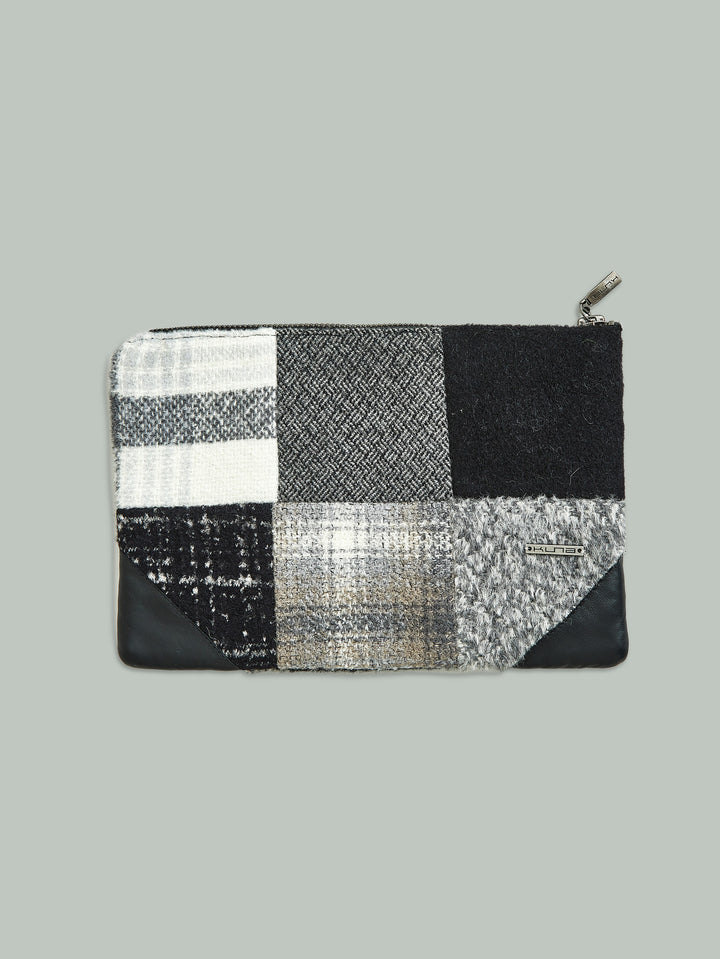 Cartera Clutch Patchwork De Alpaca Y Lana Color Gris