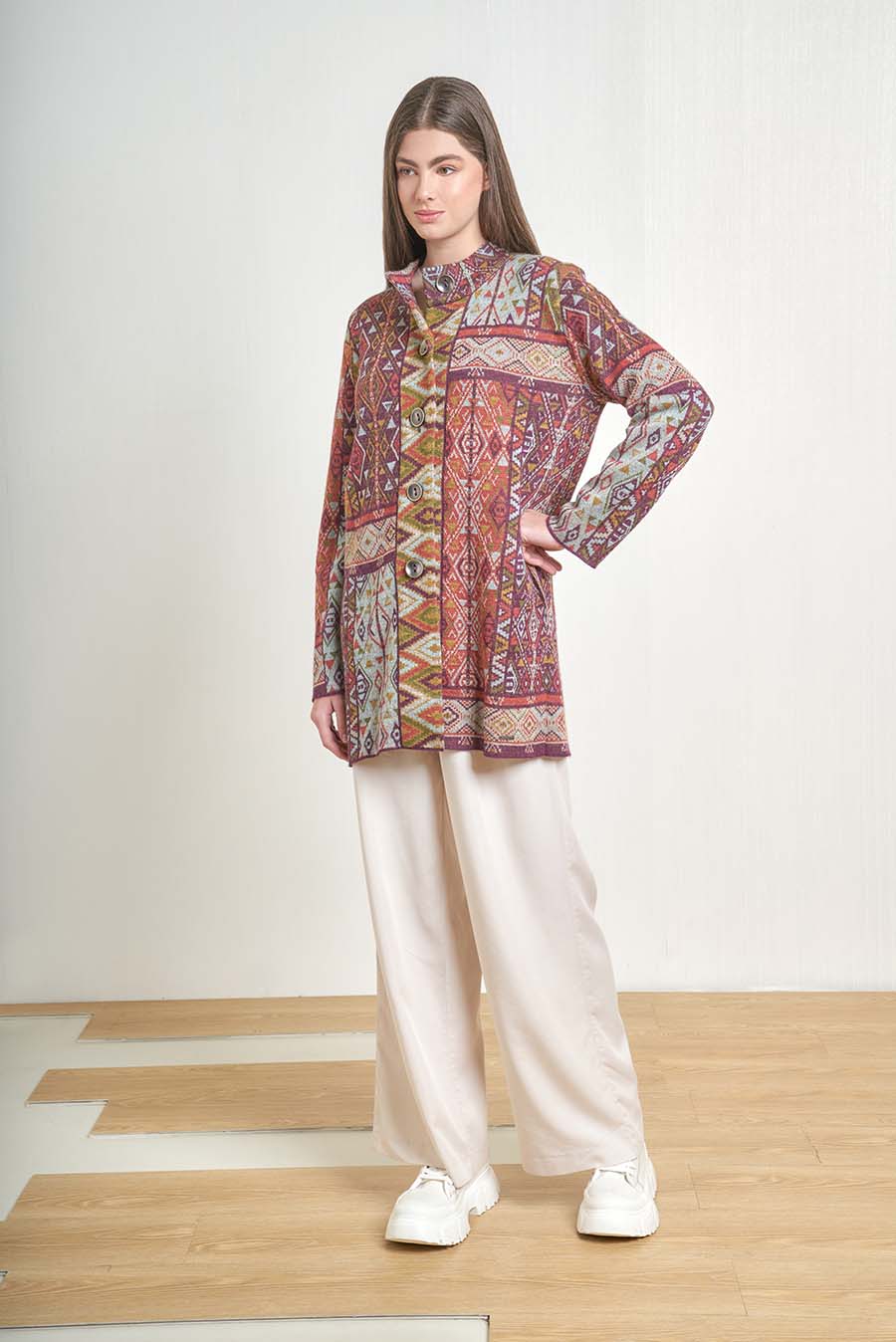 Cardigan Valle De Baby Alpaca Color Vendimia