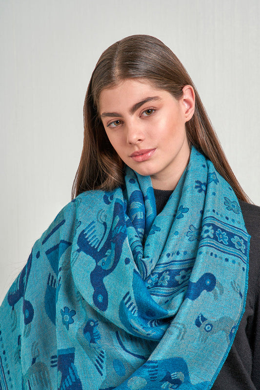 Estola Nazca - 13 De Baby Alpaca Color Azul